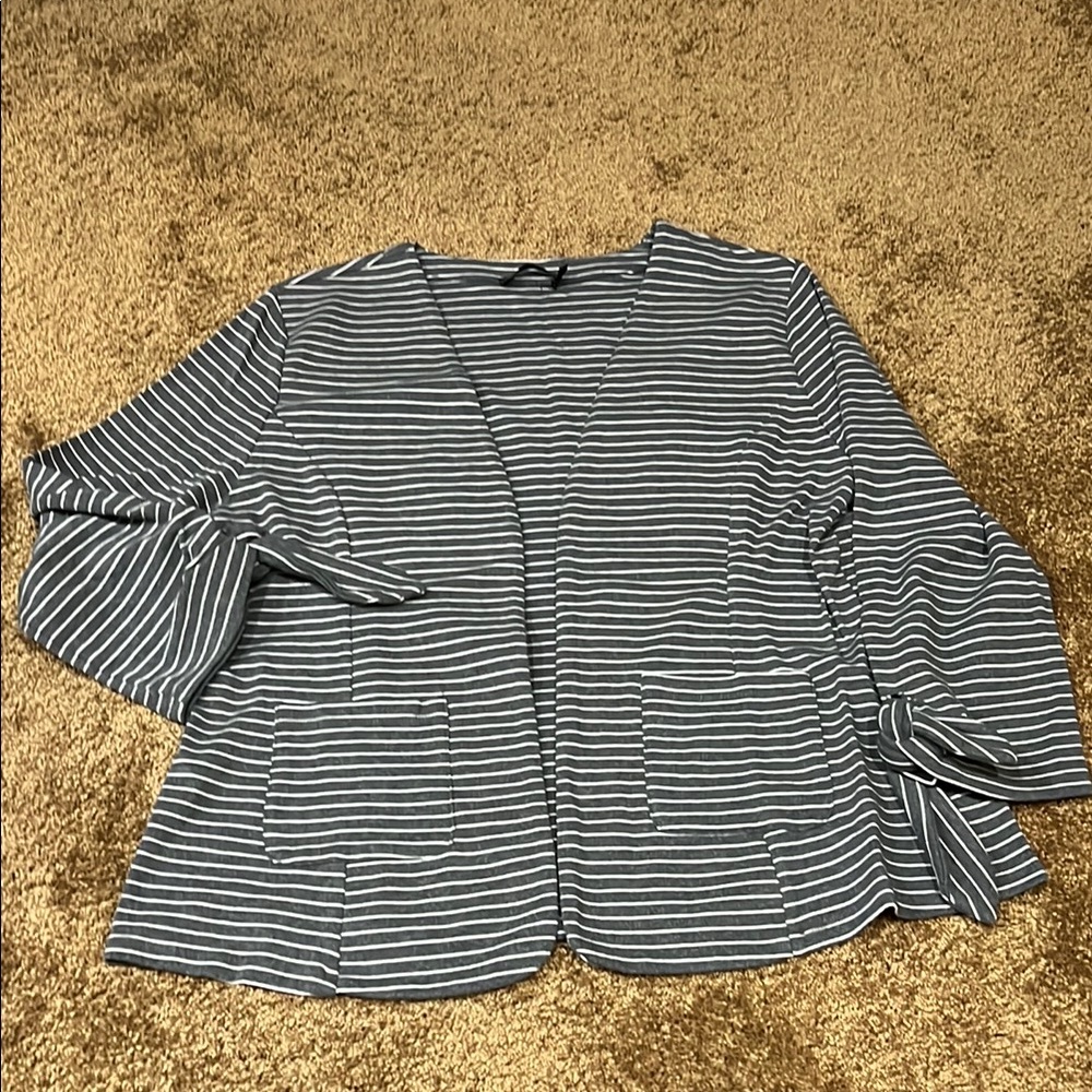 Doe & Rae Gray and White Striped Cardigan with Bow Accents
